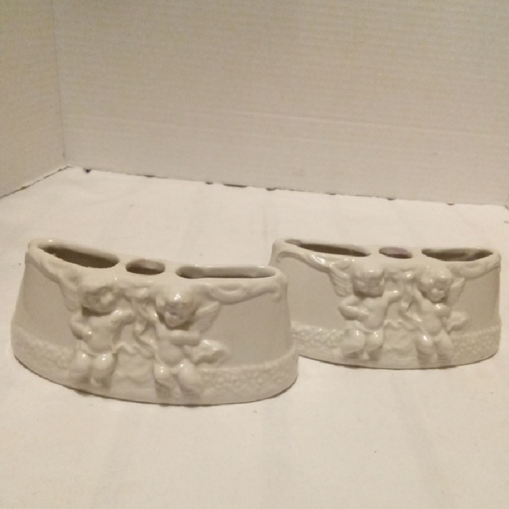 Vintage German Sandizle Dresden Angel Candle Holders Or Flowers Holders